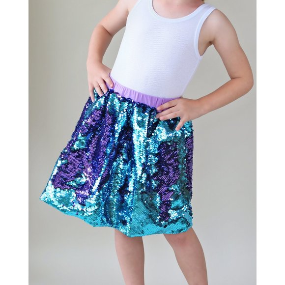 Aqua and Purple Flip Bubble Skirt - Aqua and Purple Skirt - Magic Sequin Skirt - Picture 2 of 6